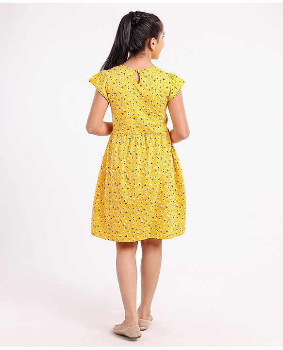 Pine Kids Cap Sleeves Biowashed Frock Floral Print Pack Of 2 - Yellow Blue