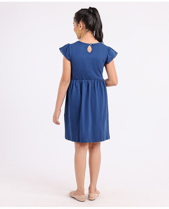 Pine Kids Cap Sleeves Biowashed Frock Floral Print Pack Of 2 - Yellow Blue