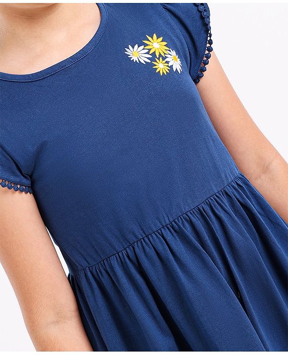 Pine Kids Cap Sleeves Biowashed Frock Floral Print Pack Of 2 - Yellow Blue