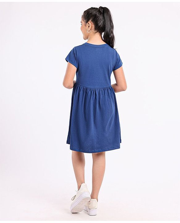 Pine Kids Biowash Short Sleeves Frock Star Print - Navy Blue