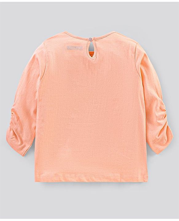 Pine Kids Full Sleeves T Shirt Text Print - Peach