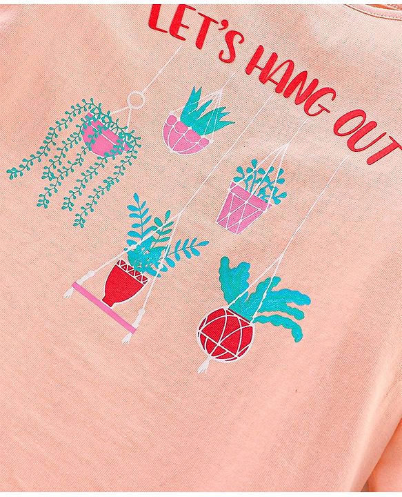 Pine Kids Full Sleeves T Shirt Text Print - Peach
