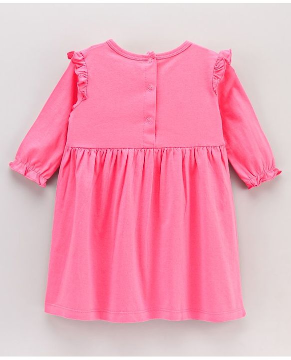 Babyhug 100% Cotton Full Sleeves Frocks Text Print Pack of 2 - Pink Turquoise