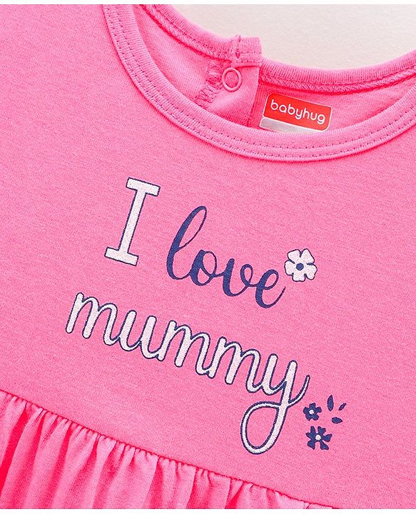 Babyhug 100% Cotton Full Sleeves Frocks Text Print Pack of 2 - Pink Turquoise