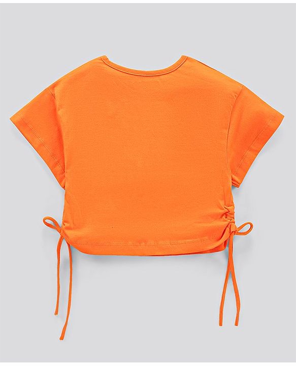 Pine Kids Short Sleeves Knotted Top Beautiful Print - Orange Light Grey