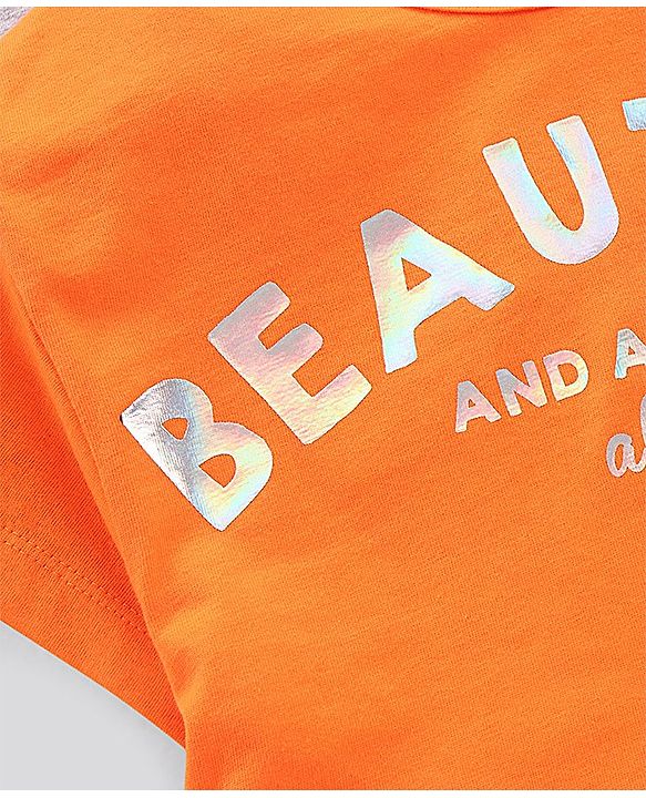 Pine Kids Short Sleeves Knotted Top Beautiful Print - Orange Light Grey