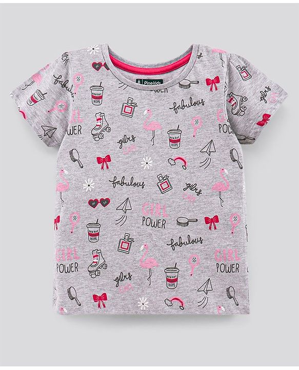 Pine Kids Half Sleeves Cotton T Shirt Printed Pack of 2- Pink Grey