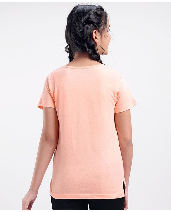 Pine Kids Half Sleeves Biowash & Reversible Sequin Top Good Print - Peach