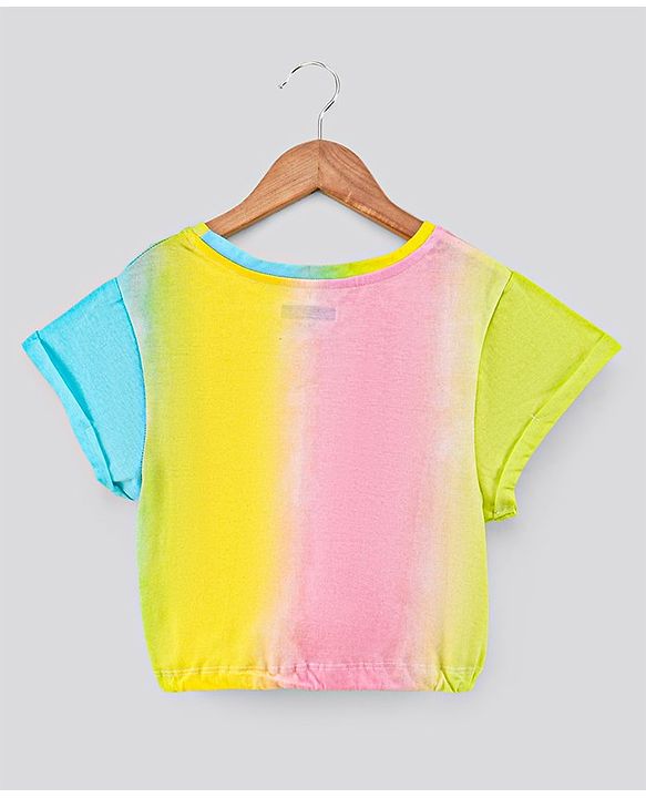 Pine Kids Cap Sleeves Bio Wash Knotted Top Text Print - Multicolor