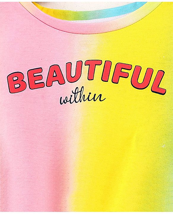 Pine Kids Cap Sleeves Bio Wash Knotted Top Text Print - Multicolor