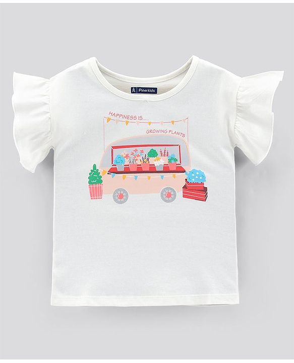 Pine Kids Short Sleeves Top Floral Print - Off White