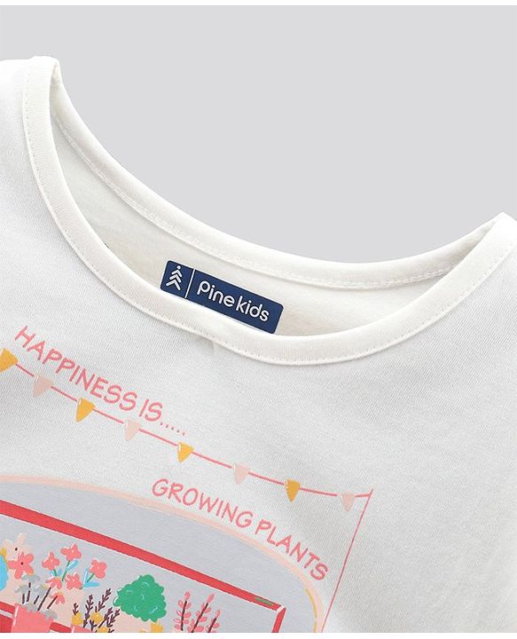 Pine Kids Short Sleeves Top Floral Print - Off White
