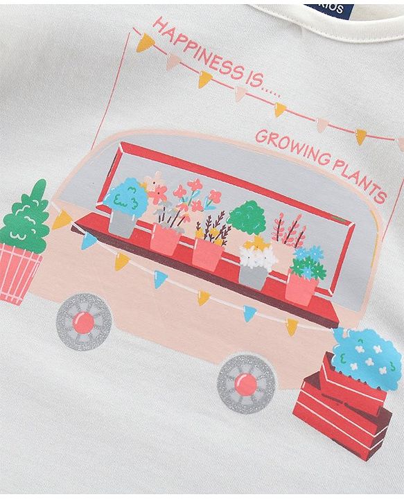Pine Kids Short Sleeves Top Floral Print - Off White