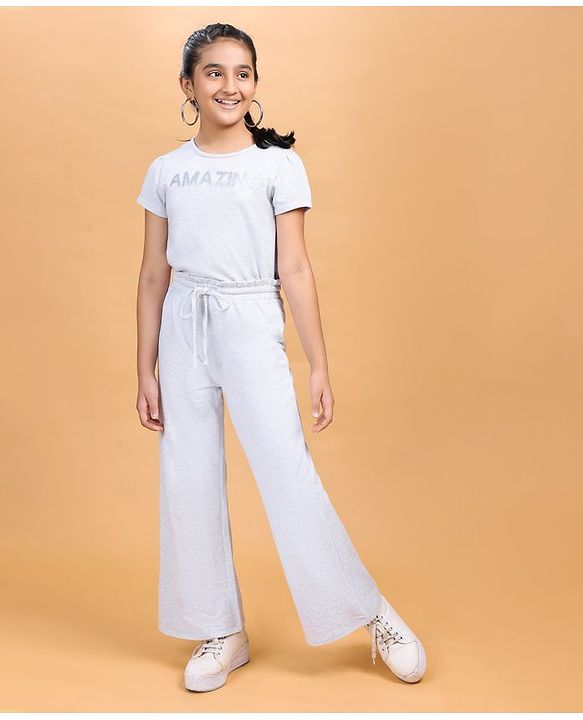 Pine Kids Short Sleeves Top & Lounge Pant Amazing Print - Light Grey