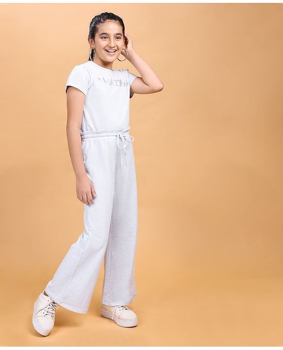 Pine Kids Short Sleeves Top & Lounge Pant Amazing Print - Light Grey