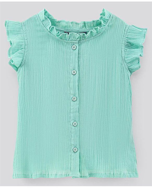 Pine Kids Ruffle Sleeves Biowash Top - Sea Green