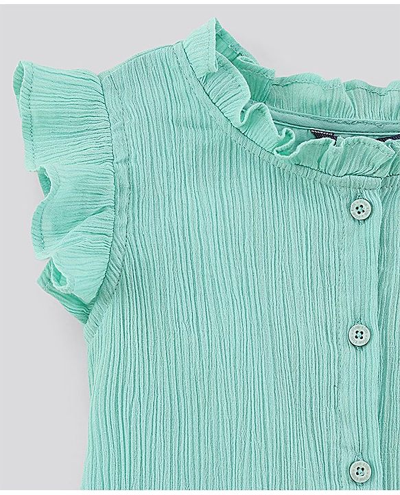 Pine Kids Ruffle Sleeves Biowash Top - Sea Green