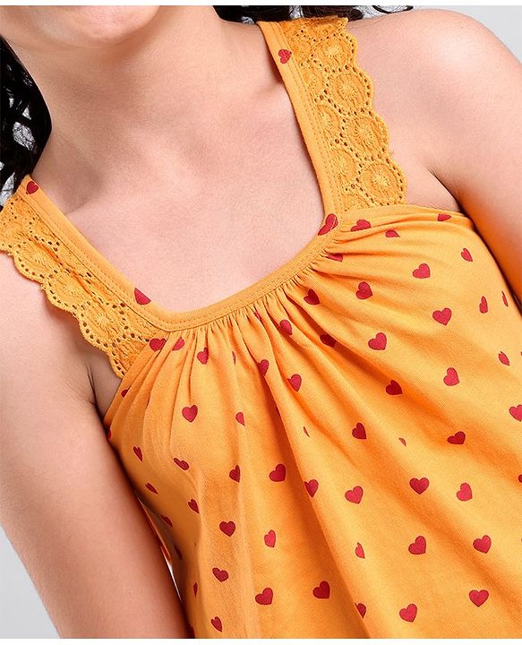 Pine Kids Sleeveless Biowashed Top Heart Print - Orange