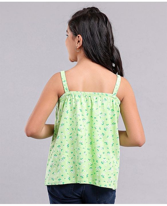 Pine Kids Singlet Sleeves Top Floral Print - Green