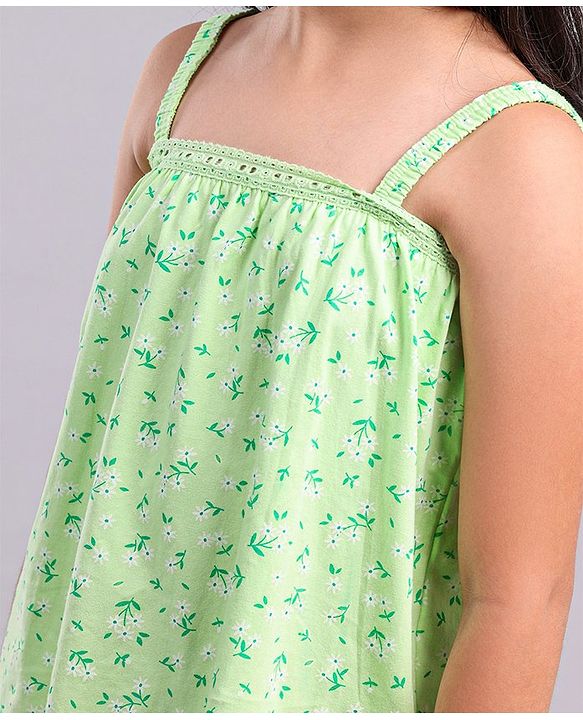 Pine Kids Singlet Sleeves Top Floral Print - Green