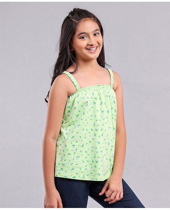 Pine Kids Singlet Sleeves Top Floral Print - Green