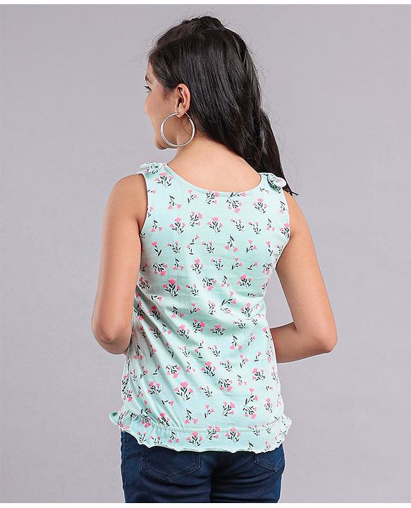 Pine Kids Sleeveless Biowashed Top Floral Print - Blue