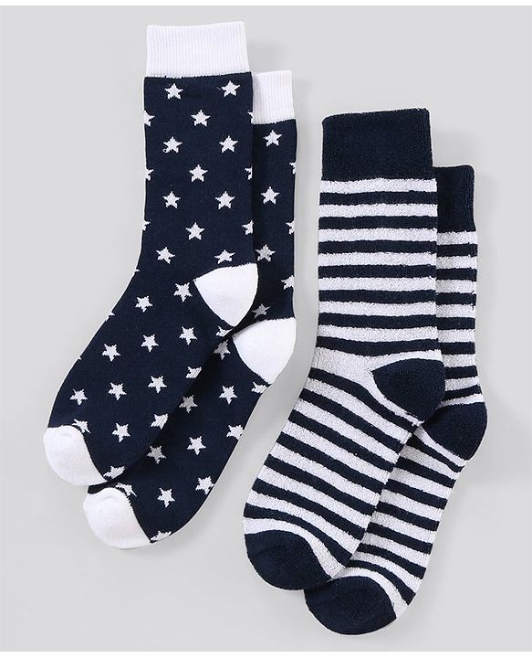 Pine Kids Anti Microbial Washed Soft Terry Socks Set of 2 Pairs - Navy