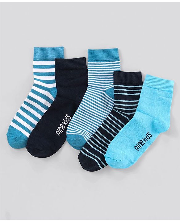Pine Kids Anti Microbial Washed Soft Terry Socks Set of 5 Pairs - Blue