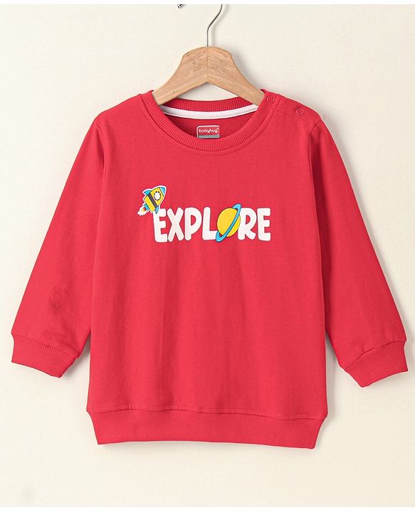 Babyhug Full Sleeves Sweatshirt Text Print - Red