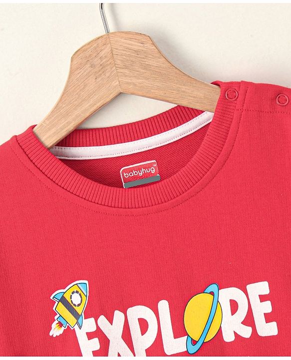 Babyhug Full Sleeves Sweatshirt Text Print - Red