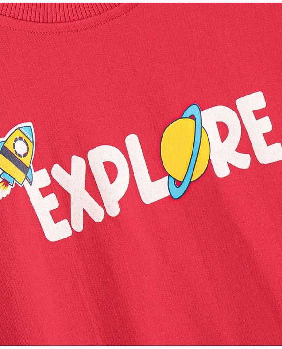 Babyhug Full Sleeves Sweatshirt Text Print - Red