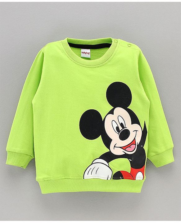 Babyhug Full Sleeves Sweatshirt Mickey Mouse Print - Lime Green