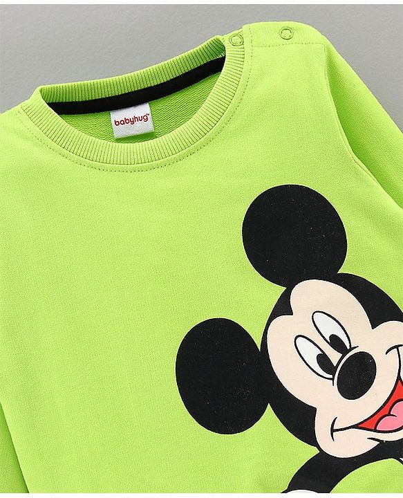 Babyhug Full Sleeves Sweatshirt Mickey Mouse Print - Lime Green
