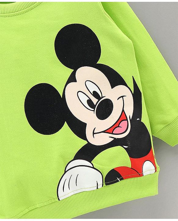 Babyhug Full Sleeves Sweatshirt Mickey Mouse Print - Lime Green