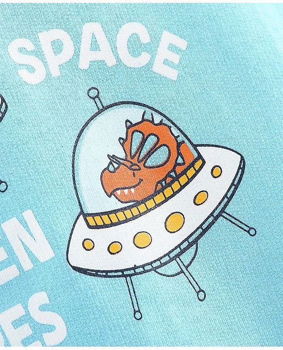 Babyhug Full Sleeves Sweatshirt Spaceship Print - Sky Blue