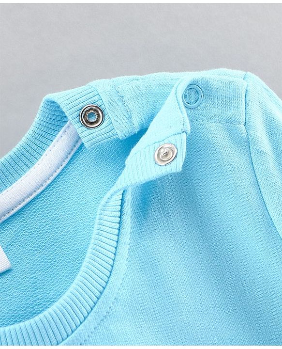 Babyhug Full Sleeves Sweatshirt Spaceship Print - Sky Blue