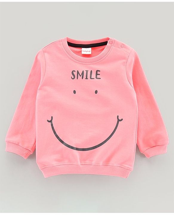 Babyhug Full Sleeves Sweatshirt Smiley Print - Light Pink