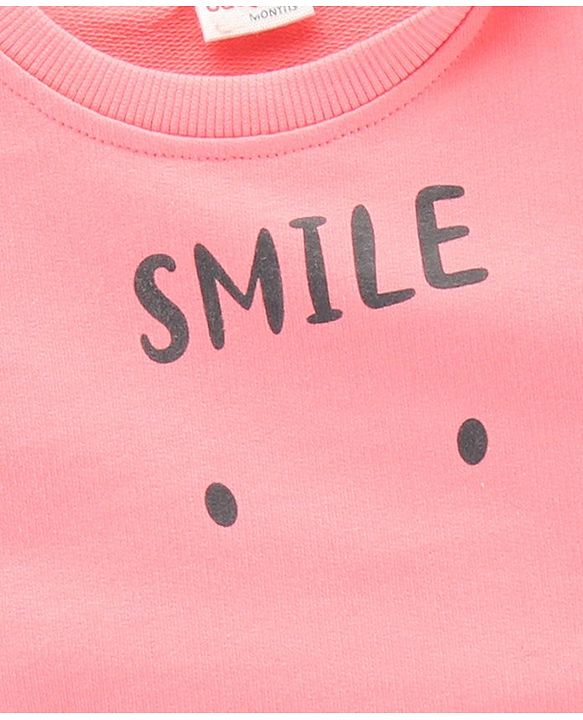 Babyhug Full Sleeves Sweatshirt Smiley Print - Light Pink