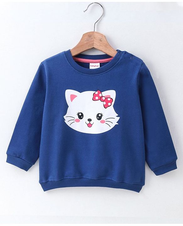 Babyhug Full Sleeves Sweatshirt Kitty Print - Navy Blue