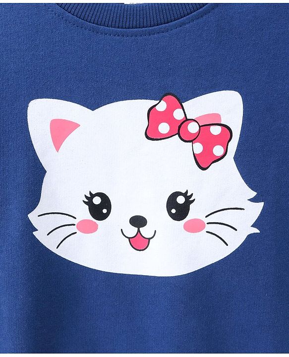 Babyhug Full Sleeves Sweatshirt Kitty Print - Navy Blue