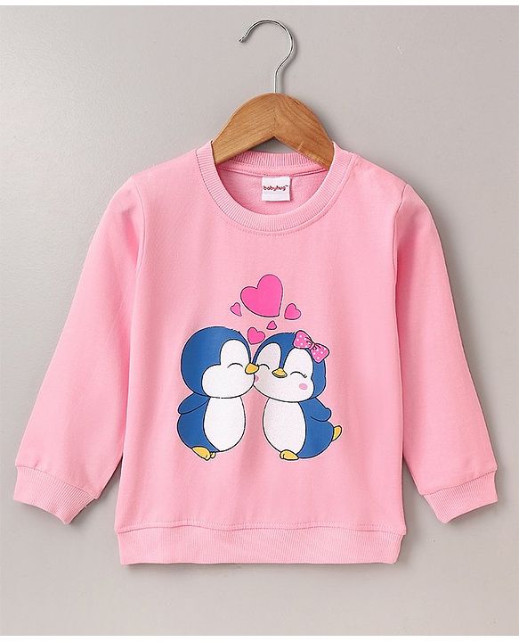 Babyhug Full Sleeves Sweatshirt Penguin Print - Light Pink