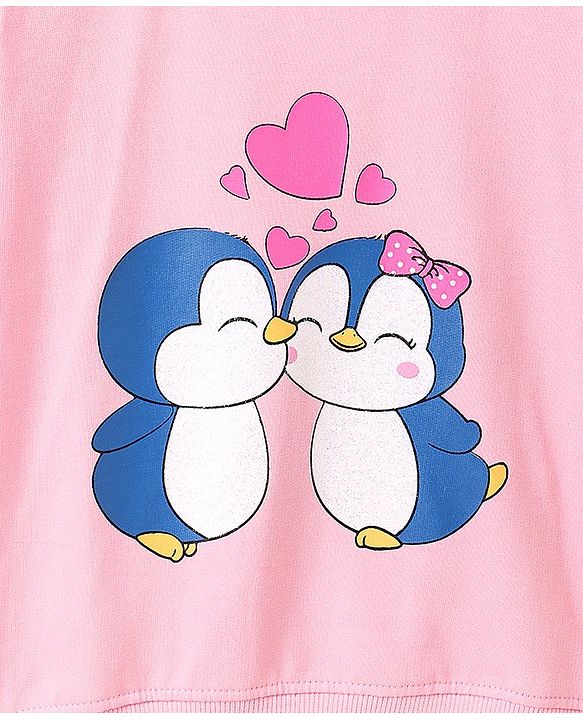 Babyhug Full Sleeves Sweatshirt Penguin Print - Light Pink