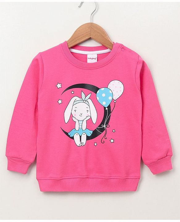 Babyhug Full Sleeves Sweatshirt Moon Print - Pink