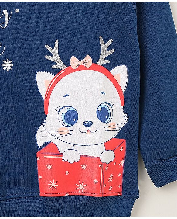 Babyhug Full Sleeves Sweatshirt Kitten Print - Navy