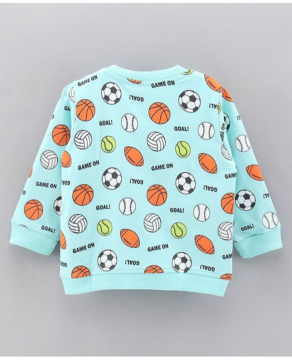 Babyhug Full Sleeves Sweatshirt with Sports Balls Print - Light Blue