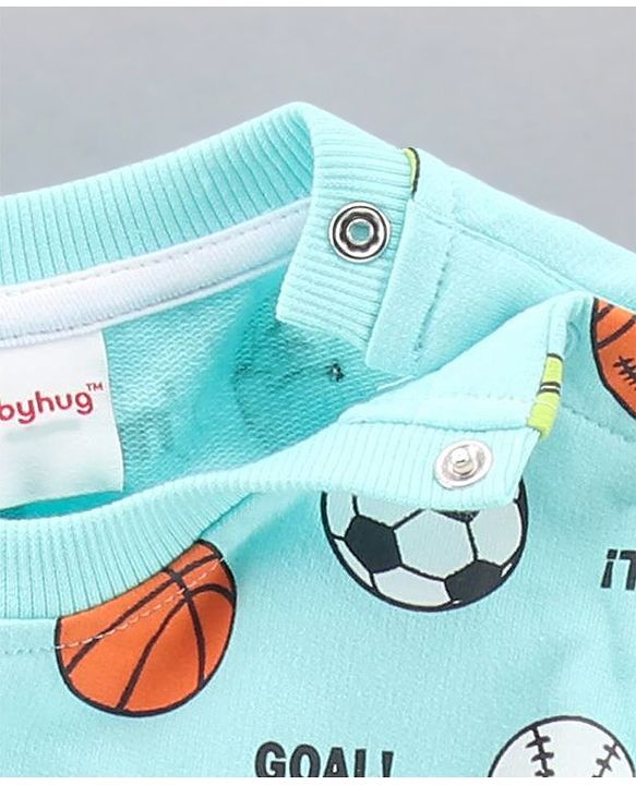 Babyhug Full Sleeves Sweatshirt with Sports Balls Print - Light Blue