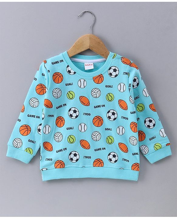 Babyhug Full Sleeves Sweatshirt with Sports Balls Print - Light Blue