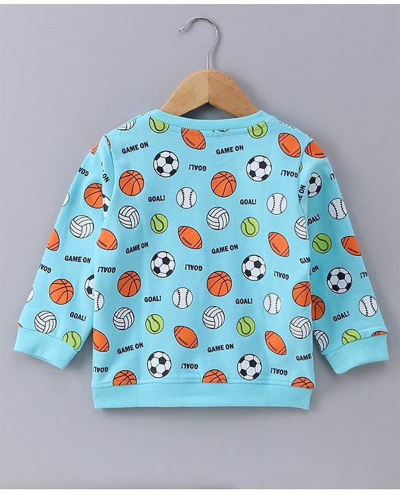 Babyhug Full Sleeves Sweatshirt with Sports Balls Print - Light Blue