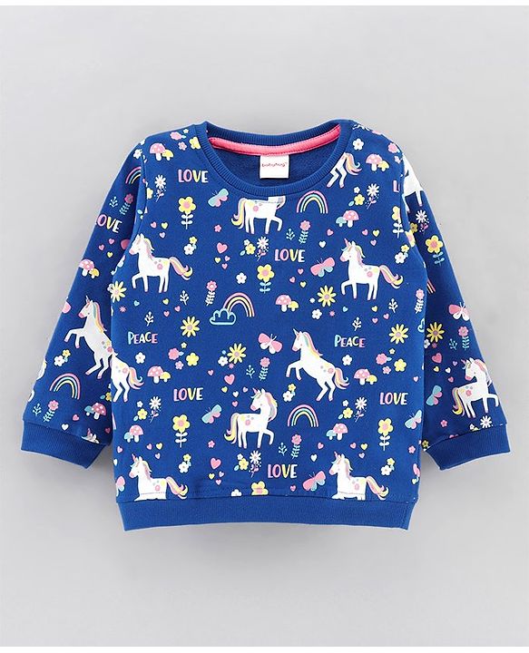 Babyhug Full Sleeves Sweatshirt Multi Print - Navy Blue