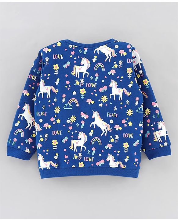 Babyhug Full Sleeves Sweatshirt Multi Print - Navy Blue